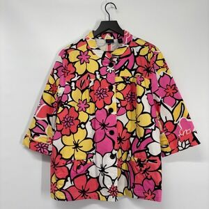 Westbound Floral Raincoat Jacket Womens XL 3/4 Sleeve Button Front Pockets Co